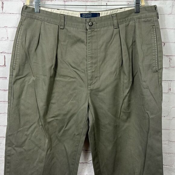 Polo Ralph Lauren Pants Mens 38x34 Andrew Classic Chino Pleated Cotton Green - Picture 2 of 11